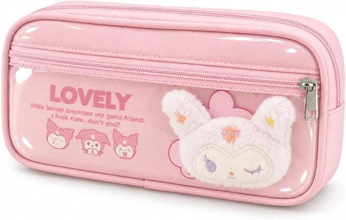 Double-Zip Pencil Case with Glossy Finish and 3D Details