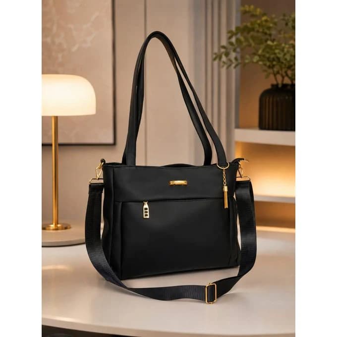 Stylish Women's Handbag – Black Faux Leather, Adjustable Crossbody Strap